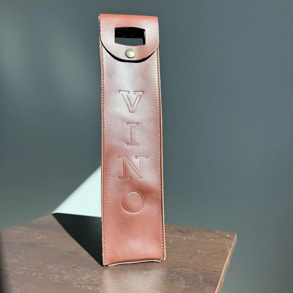 Old Angler Genuine Leather Wine Bottle Carrier VINO Tote Made in Italy